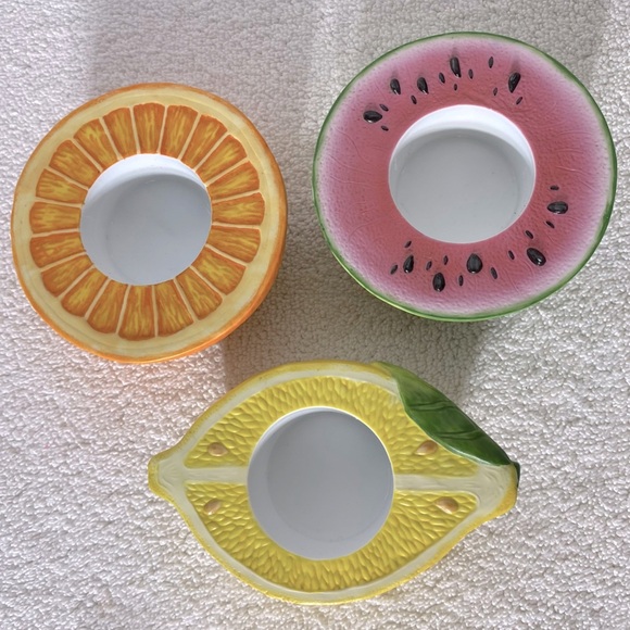 Vintage Party Lite Ceramic Fruits Tea Light Holders Candle Holders x3 - Picture 2 of 11